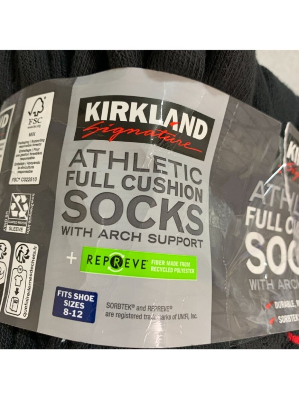NWT Kirkland Signature Men’s 8-12 Black 8 Pairs Athletic Full Cushion Socks - Picture 3 of 5
